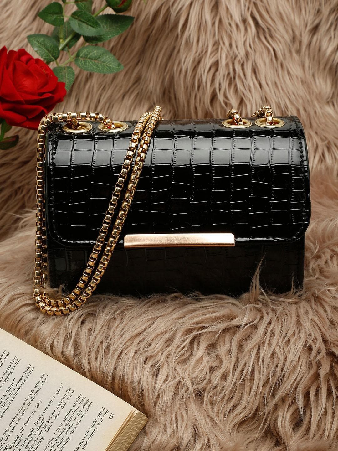 Buy DressBerry Black Croco Textured Structured Clutches - - Accessories for Women