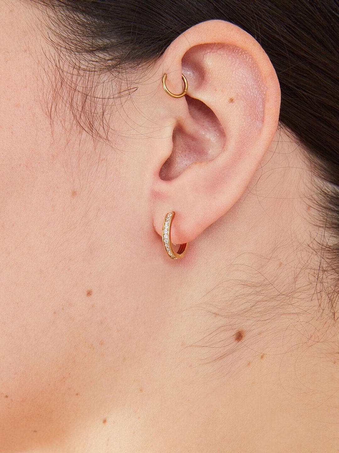 Buy Accessorize London 14K Gold Plated Cubic Zirconia Pave Huggie Hoops Earrings - - Accessories for Women