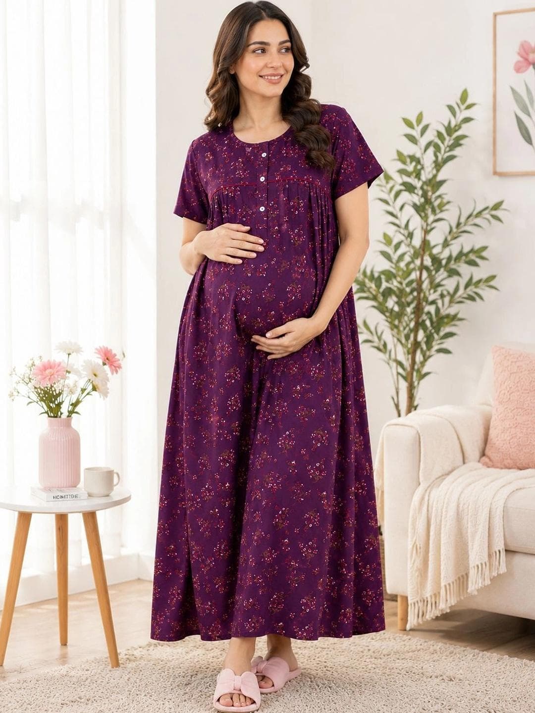 MomToBe Women Printed Maxi Nightdress