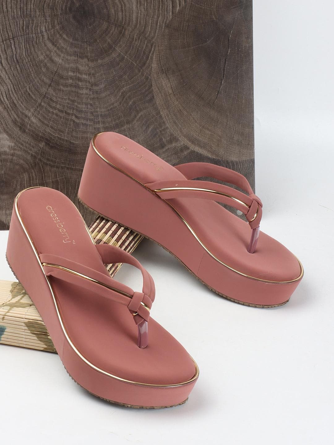 DressBerry Peach-Coloured Open Toe Flatform Heels