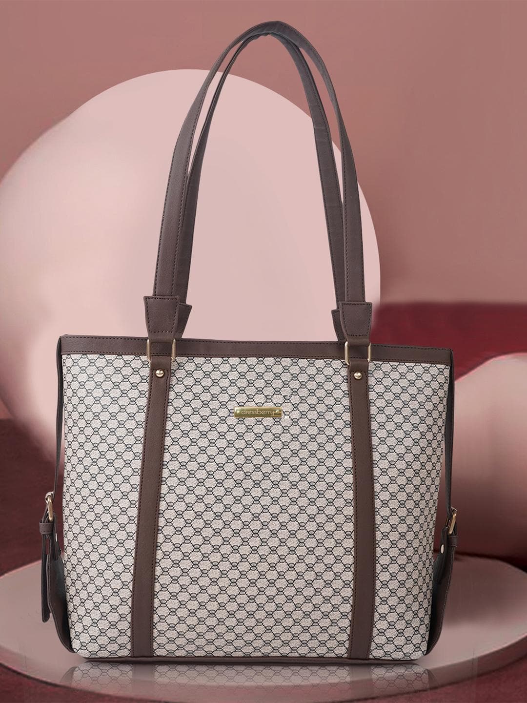 DressBerry Beige & Tan Structured Shoulder Bag