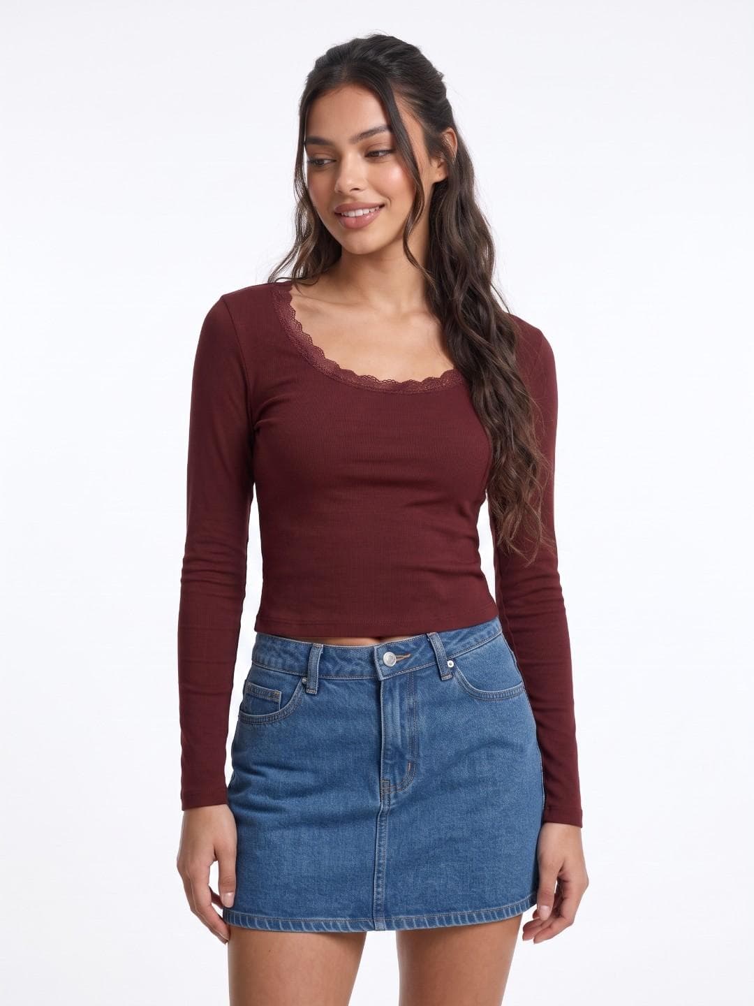 glitchez Lace Detail Fitted Crop Top