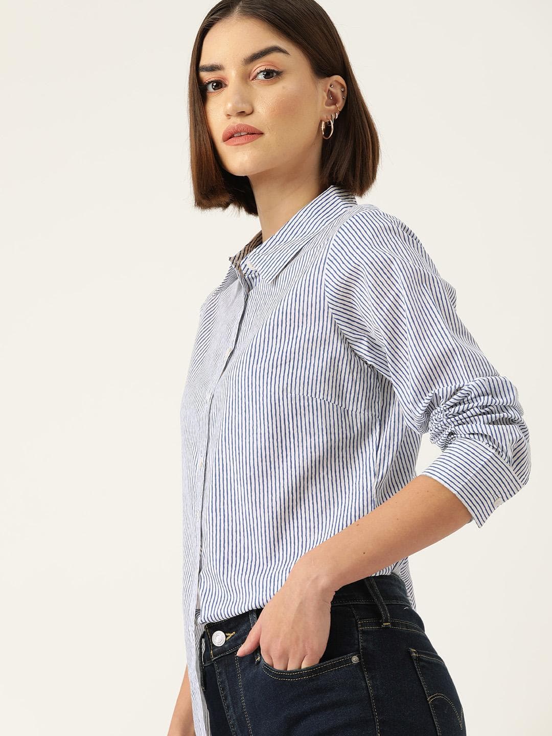 DressBerry Women Original Pinstripes Cotton Casual Shirt