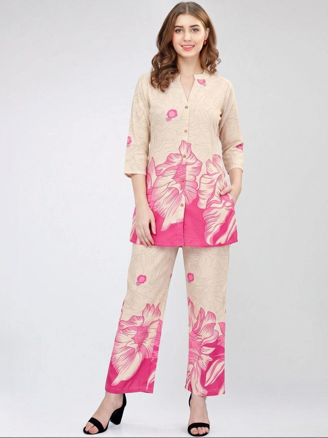 Sangria Floral Printed Tunic with Trousers