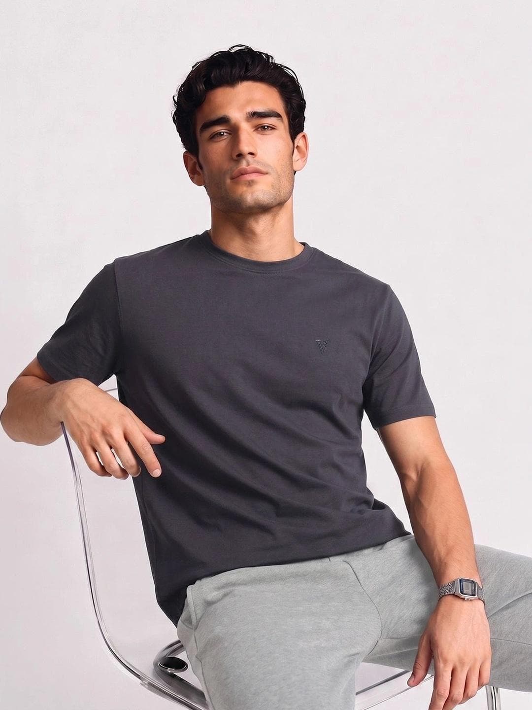 Buy Van Heusen Men Cotton Crew Neck Solid Regular Fit Short Sleeves Lounge Tshirt - - Apparel for Men