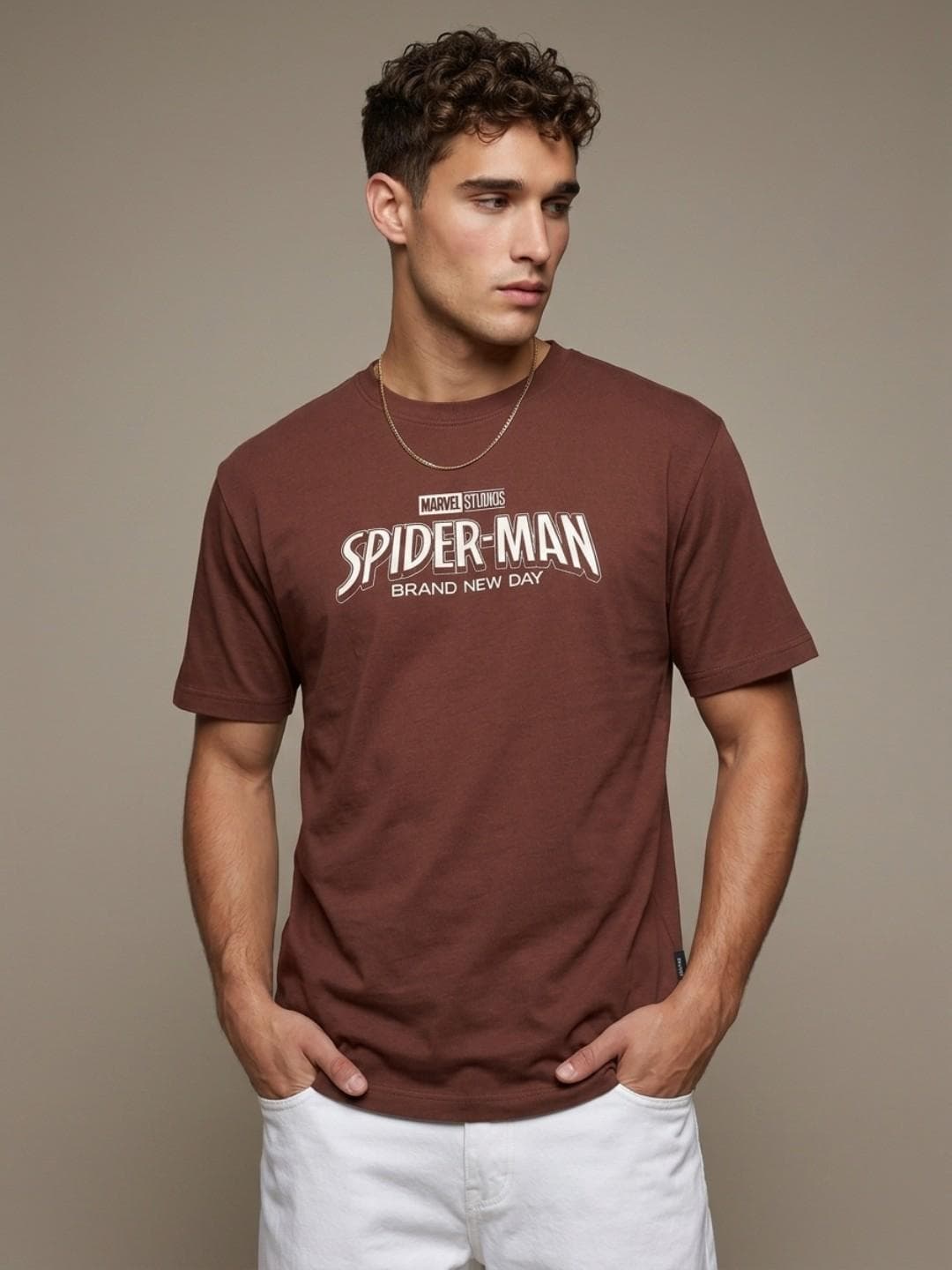 glitchez Spider Man Printed Drop-Shoulder Sleeves T-shirt