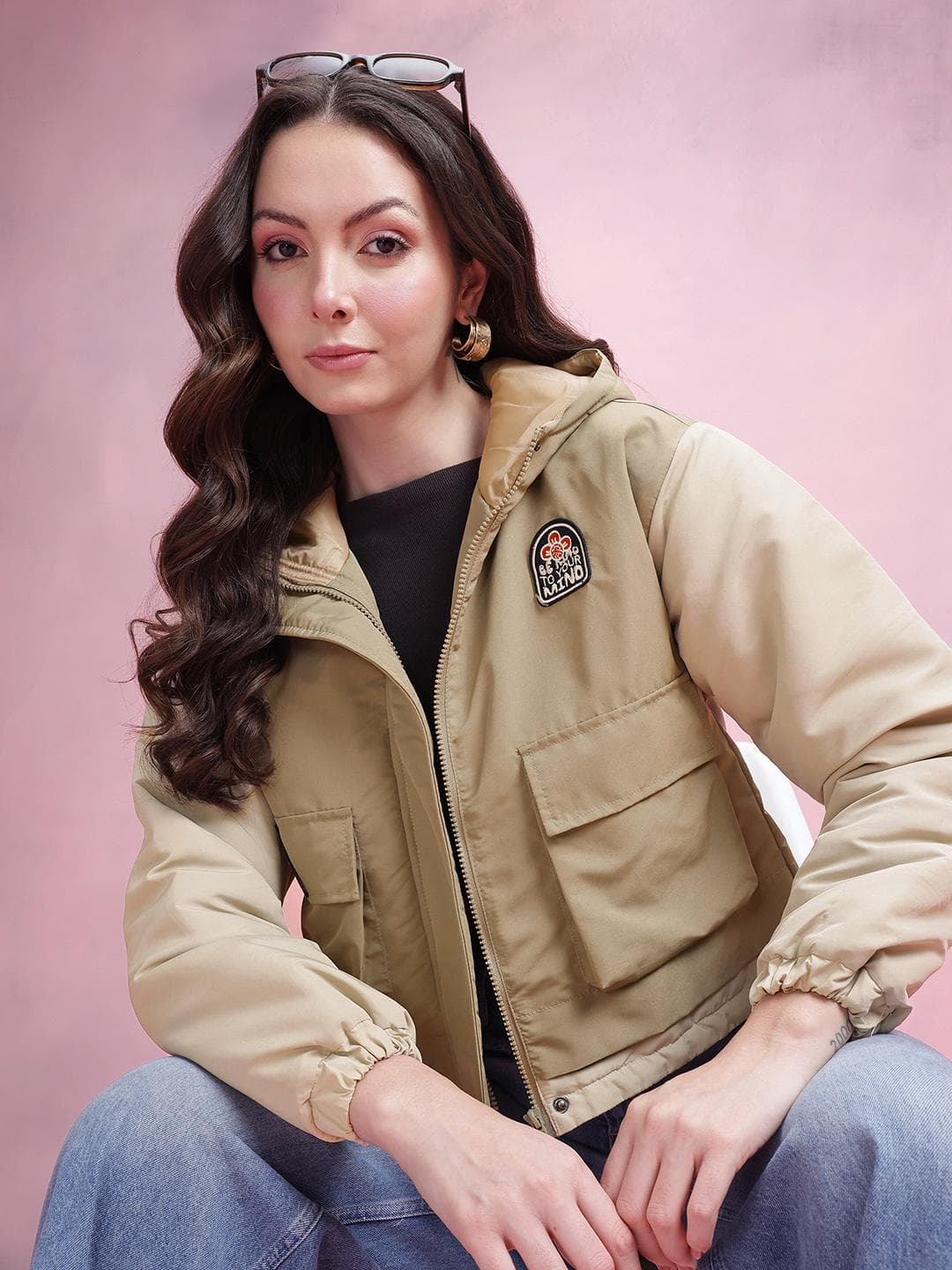 DressBerry Colourblocked Padded Jacket with Applique Details