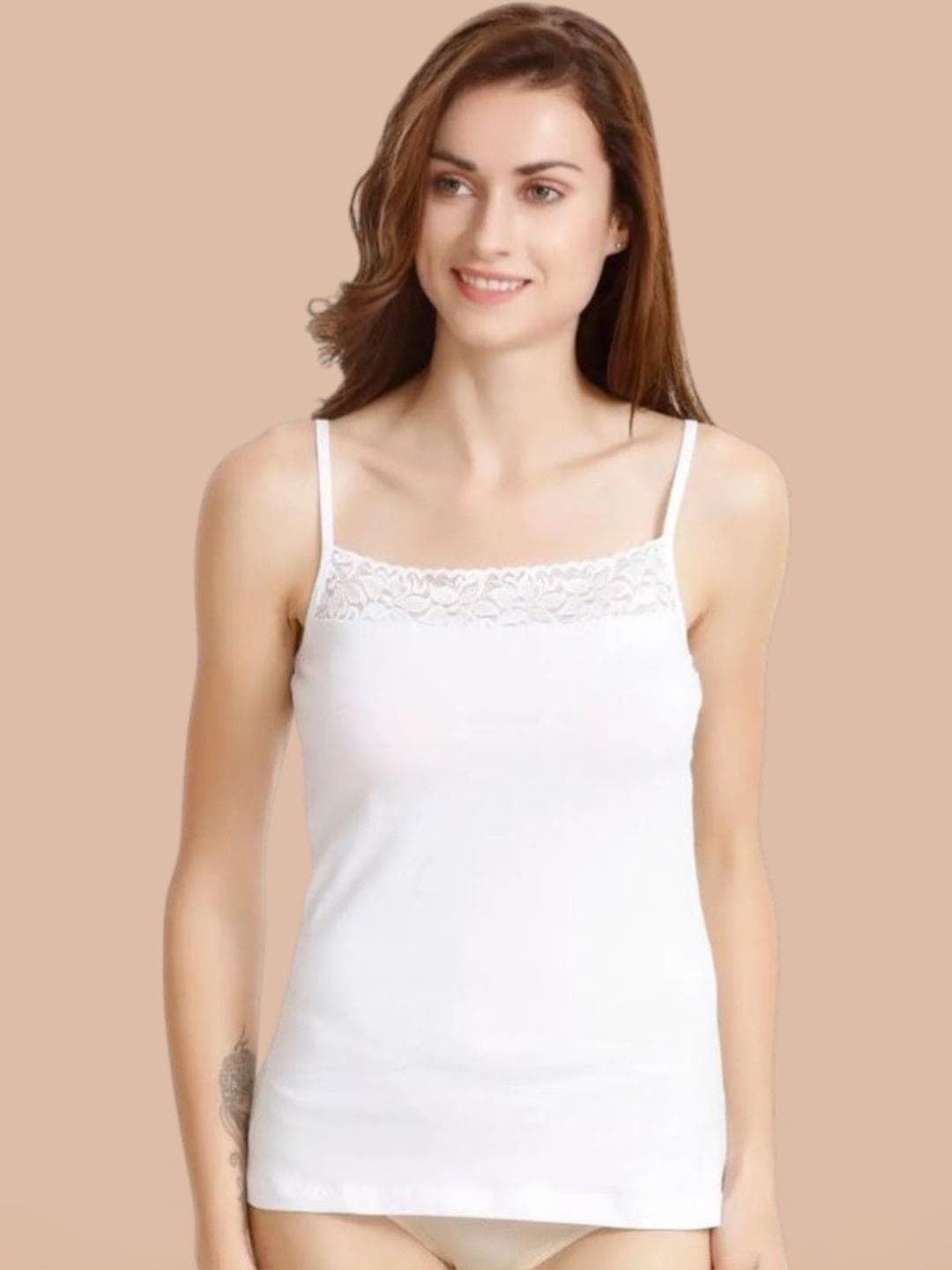 Buy Super Combed Cotton Lace Camisole With Adjustable Straps And Stayfresh Treatment - - Apparel for Women