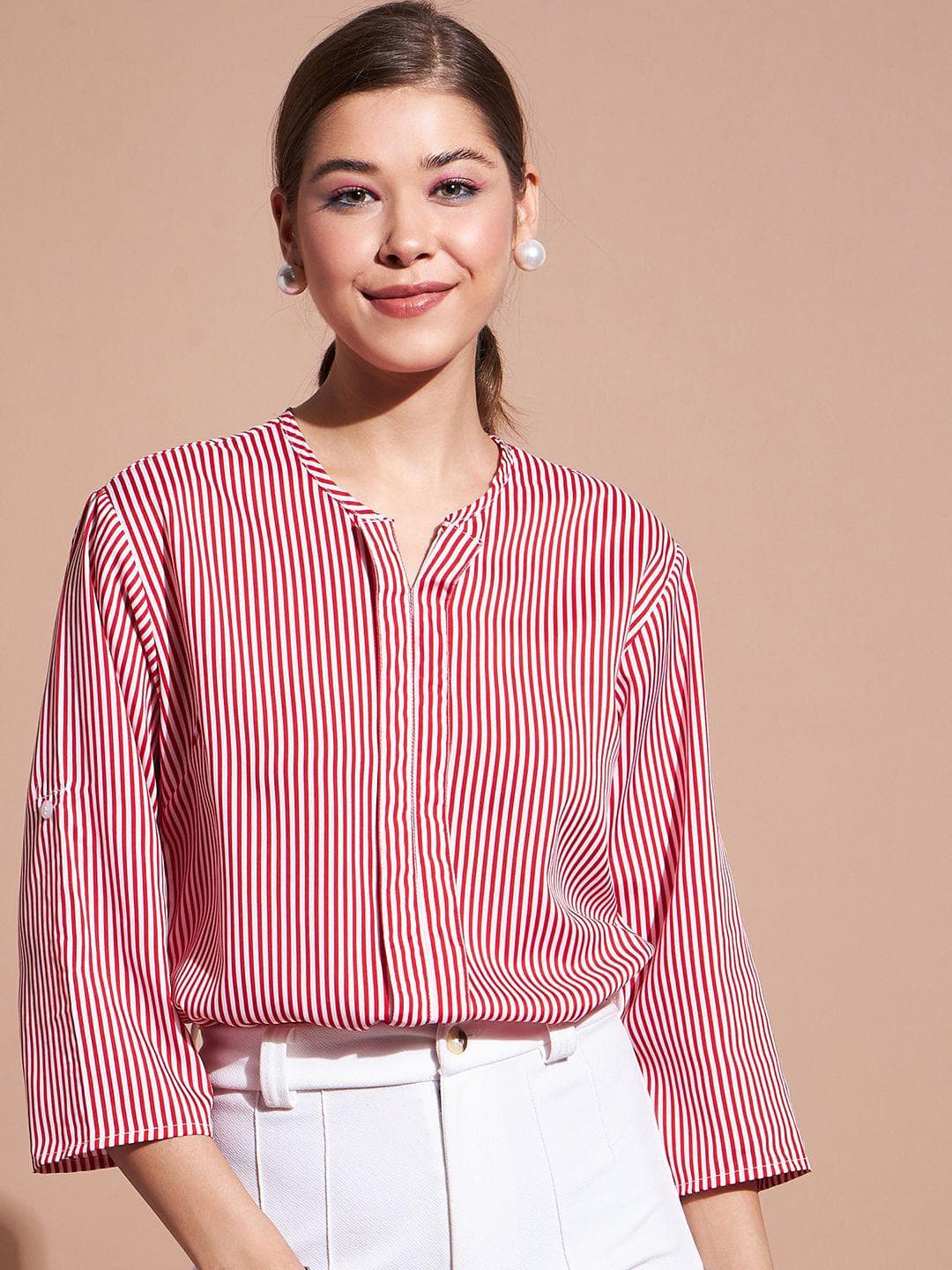 DressBerry Women Striped V-Neck Top