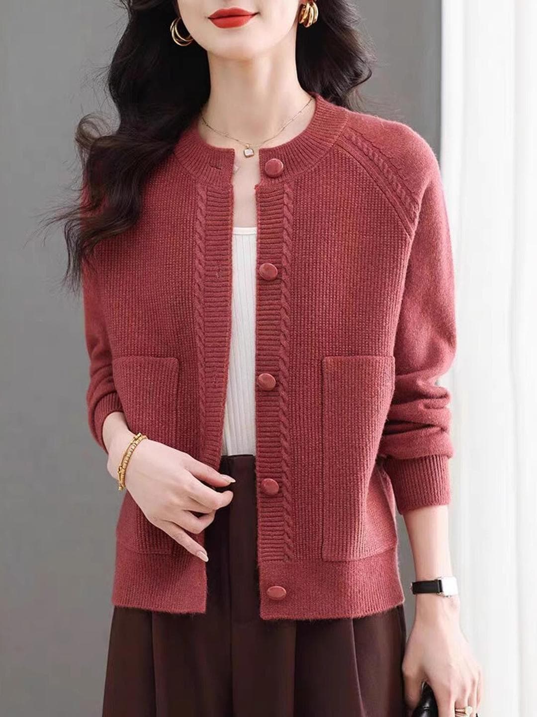 DressBerry Women Cotton Long Sleeves Front-Open Sweater
