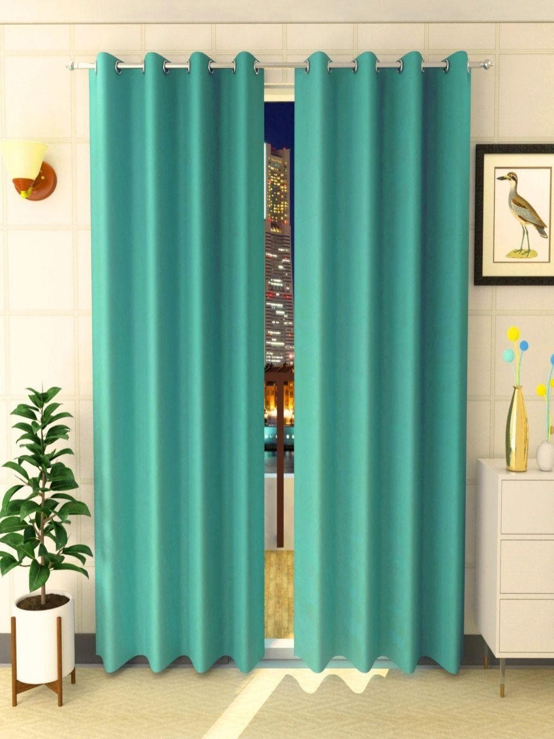 Aura Turquoise Blue 2 Pieces Black Out Door Curtains