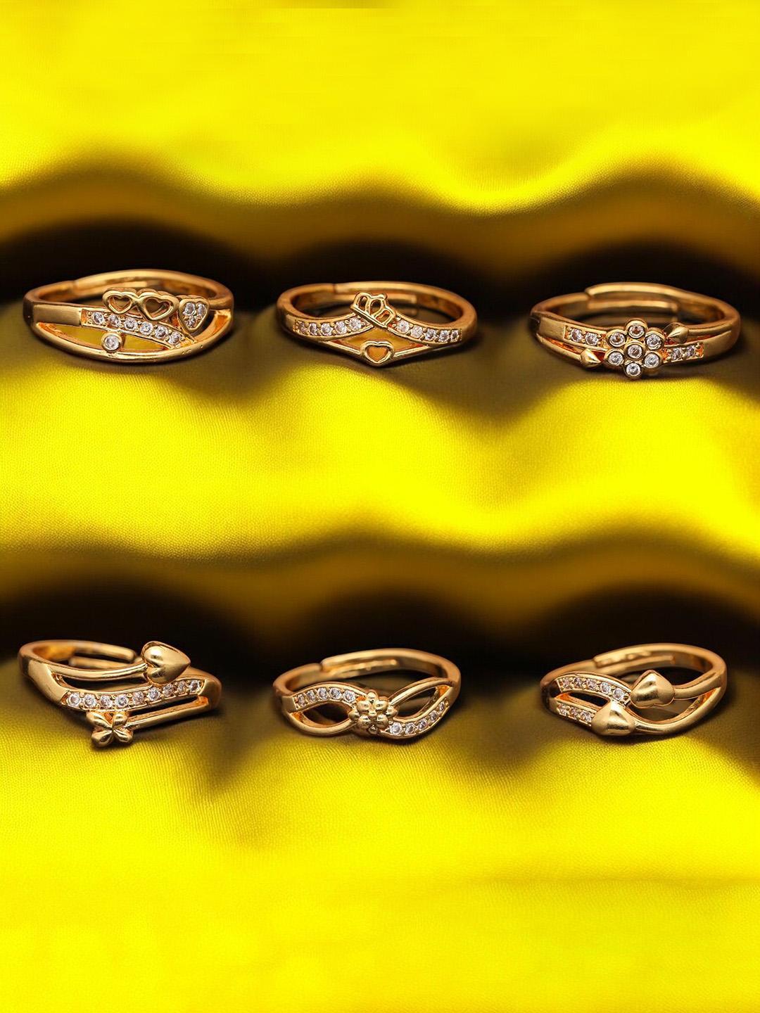 Buy DressBerry Set Of 6 Gold Plated American Diamond Stone Studded Finger Ring - - Accessories for Women