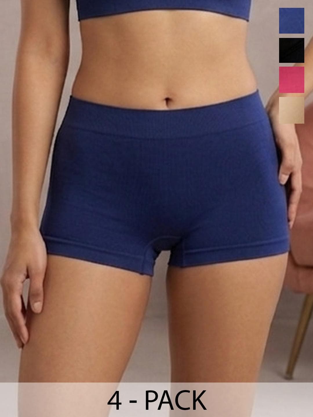 DressBerry Women Pack of 4 Self Design Seamless Boy Shorts