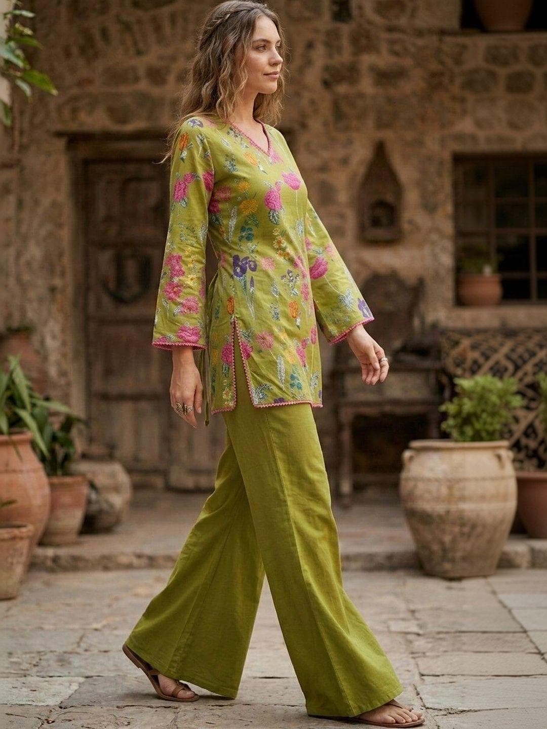 Anouk Women Floral Printed Regular Pure Cotton Kurta with Trousers