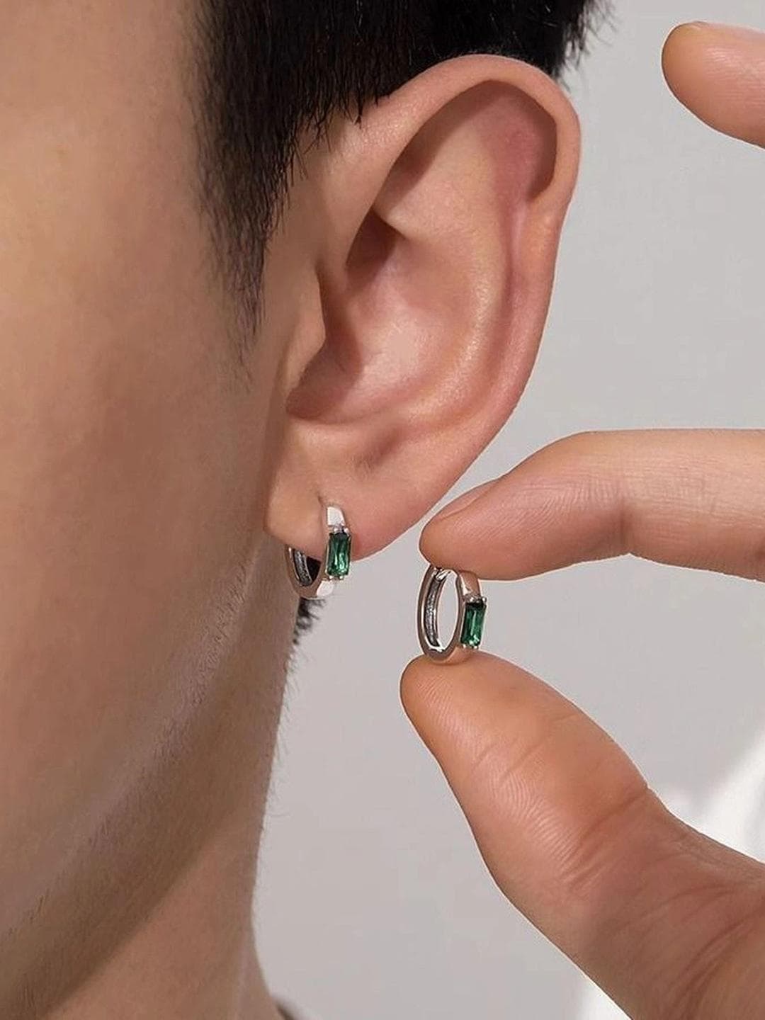 SALTY Men Stainless Steel Stone Studded Hoop Earrings