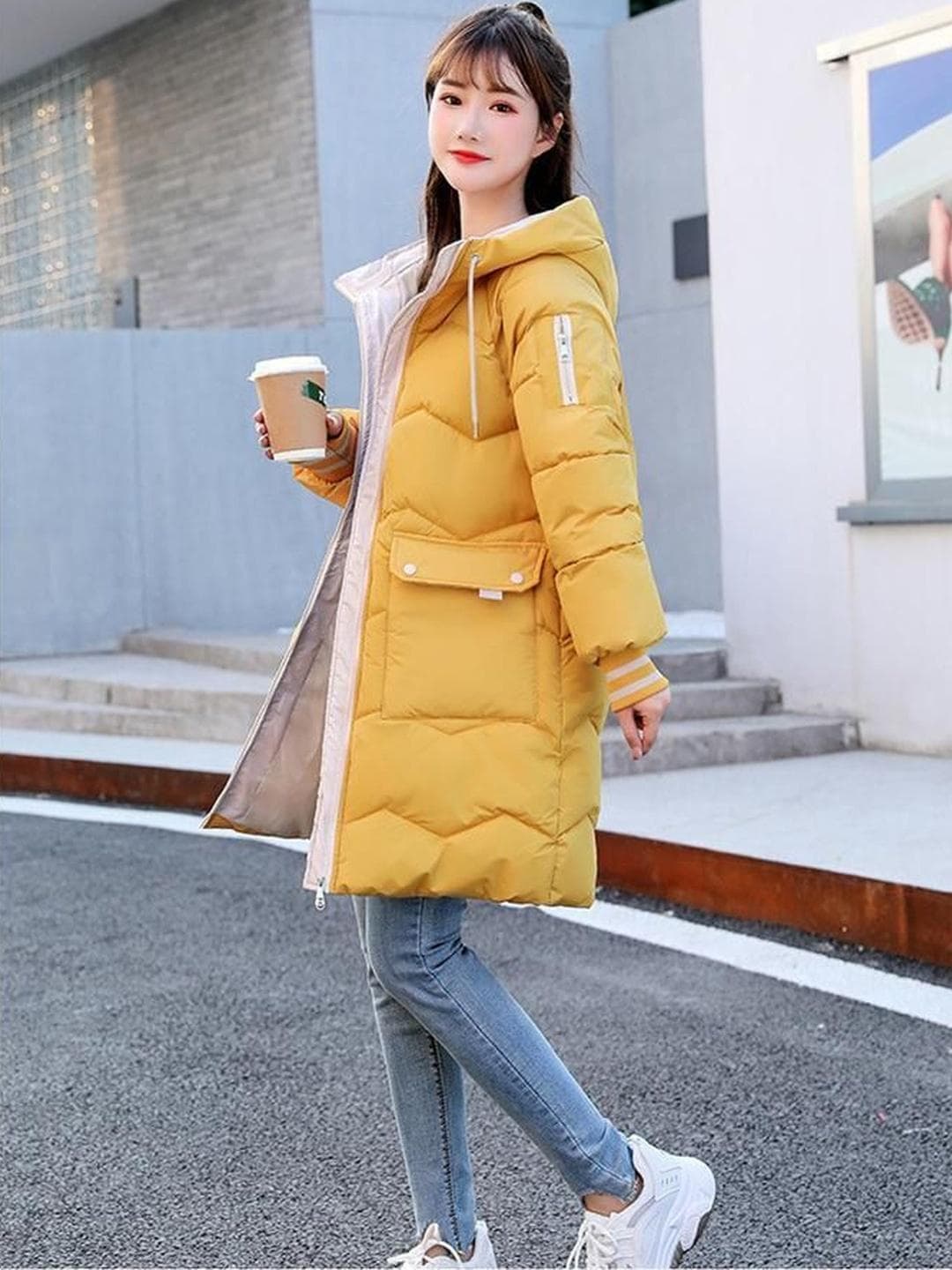 DressBerry Lightweight Hooded Long Sleeves Longline Puffer Jacket
