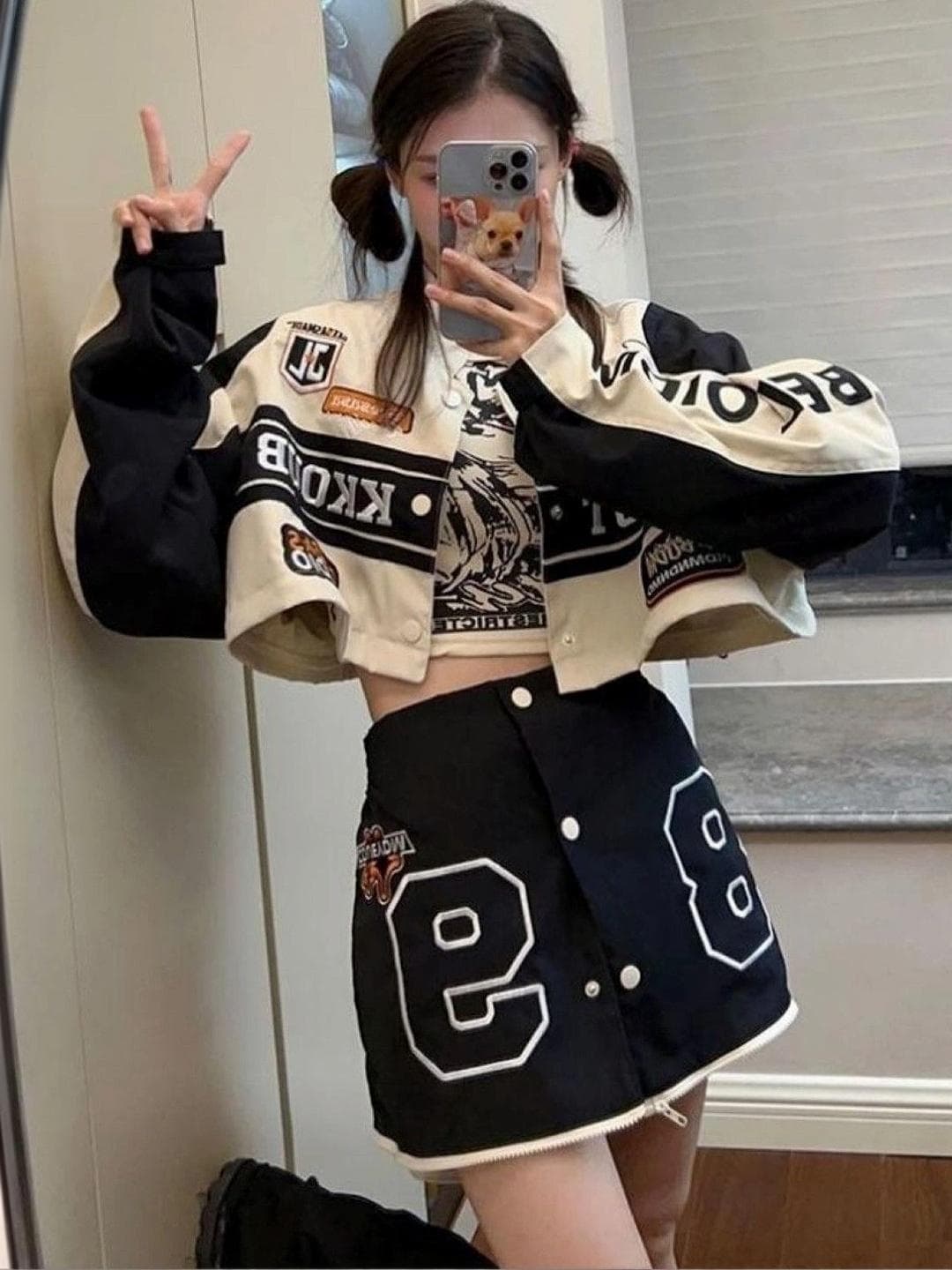 KPOP Women Typography Crop Open Front Jacket