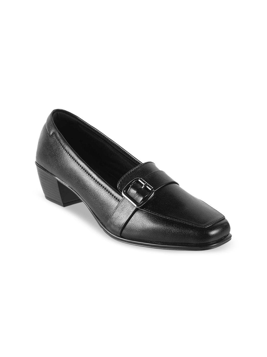 Mochi Square Toe Black Block Pumps