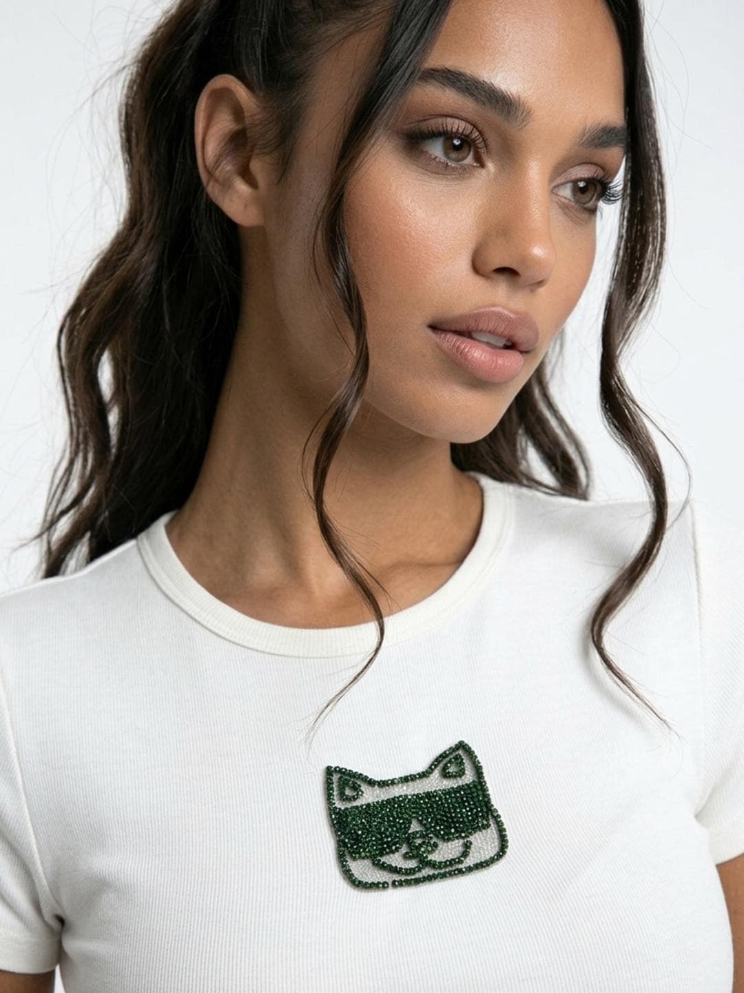 glitchez Pure Cotton Beaded Embroidery Slim Fit T-shirt