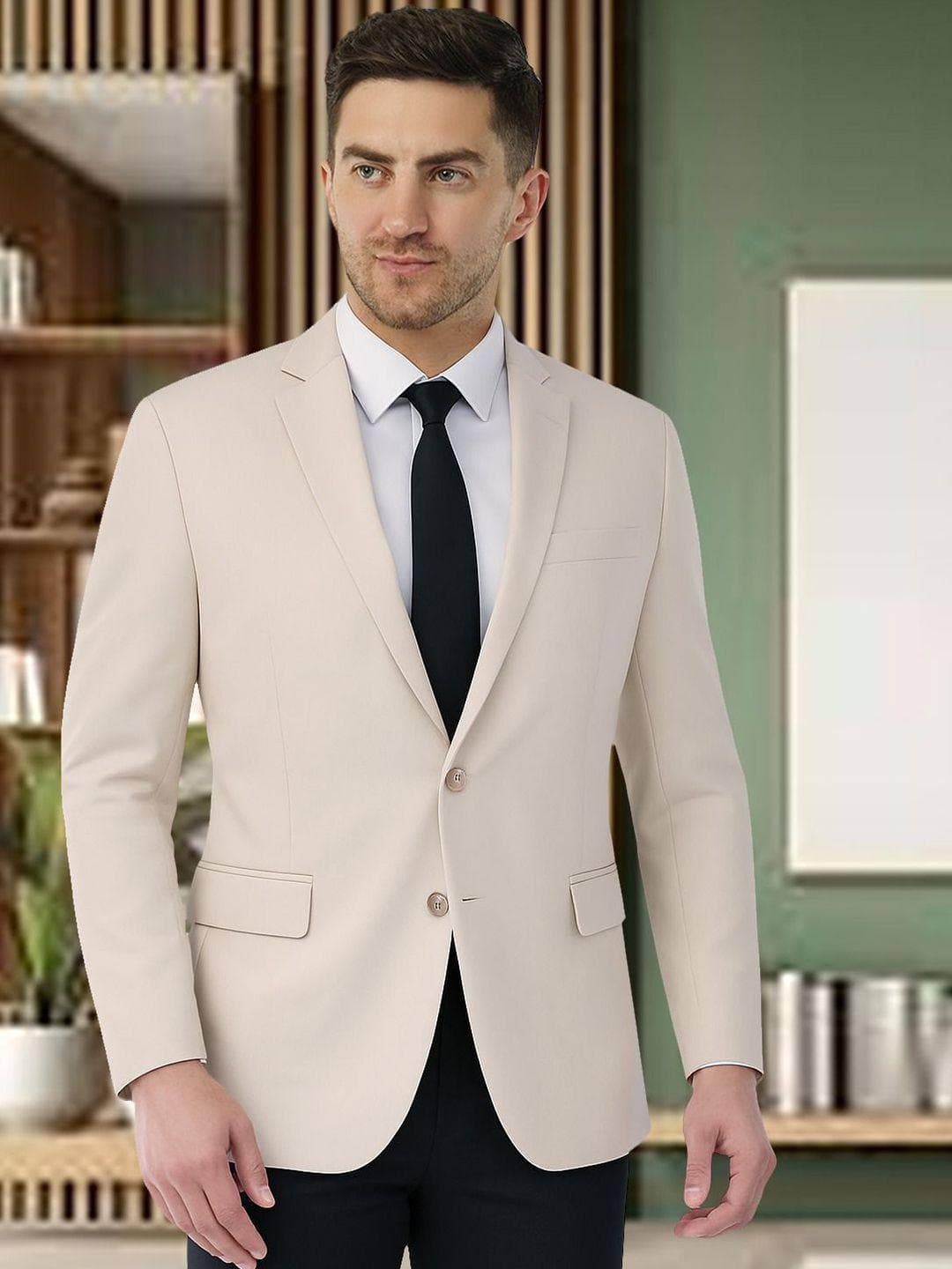 Integration Premium Notched Lapel Fully Lined Slim-Fit Formal Business Blazer