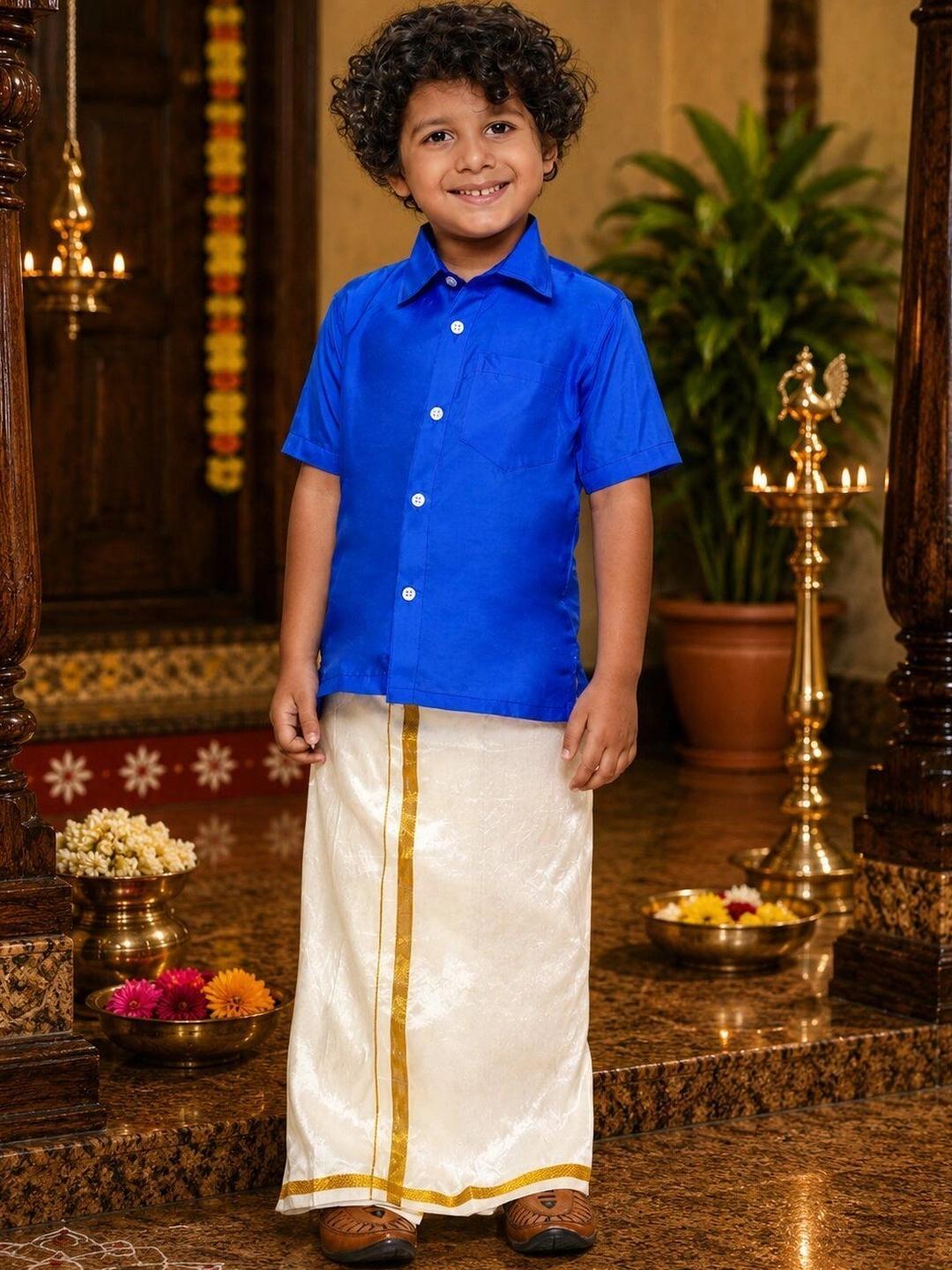 Buy Sethukrishna Boys Blue Shirt & Dhoti Set - - Apparel for Boys