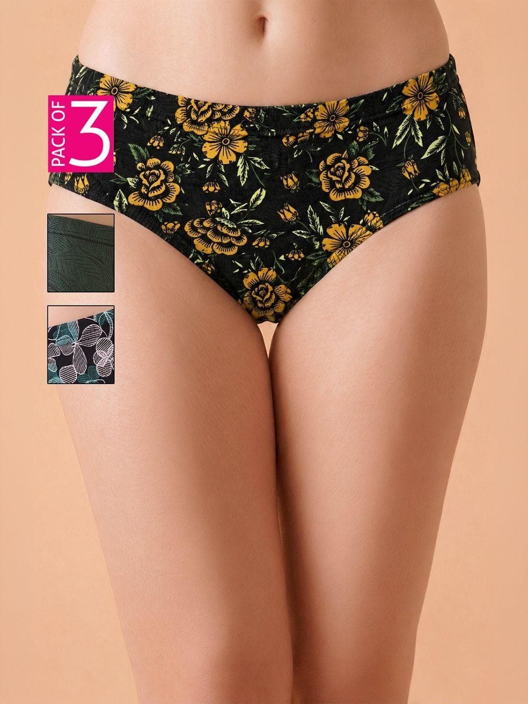 Clovia Women Pack of 3 Printed Cotton Bikini