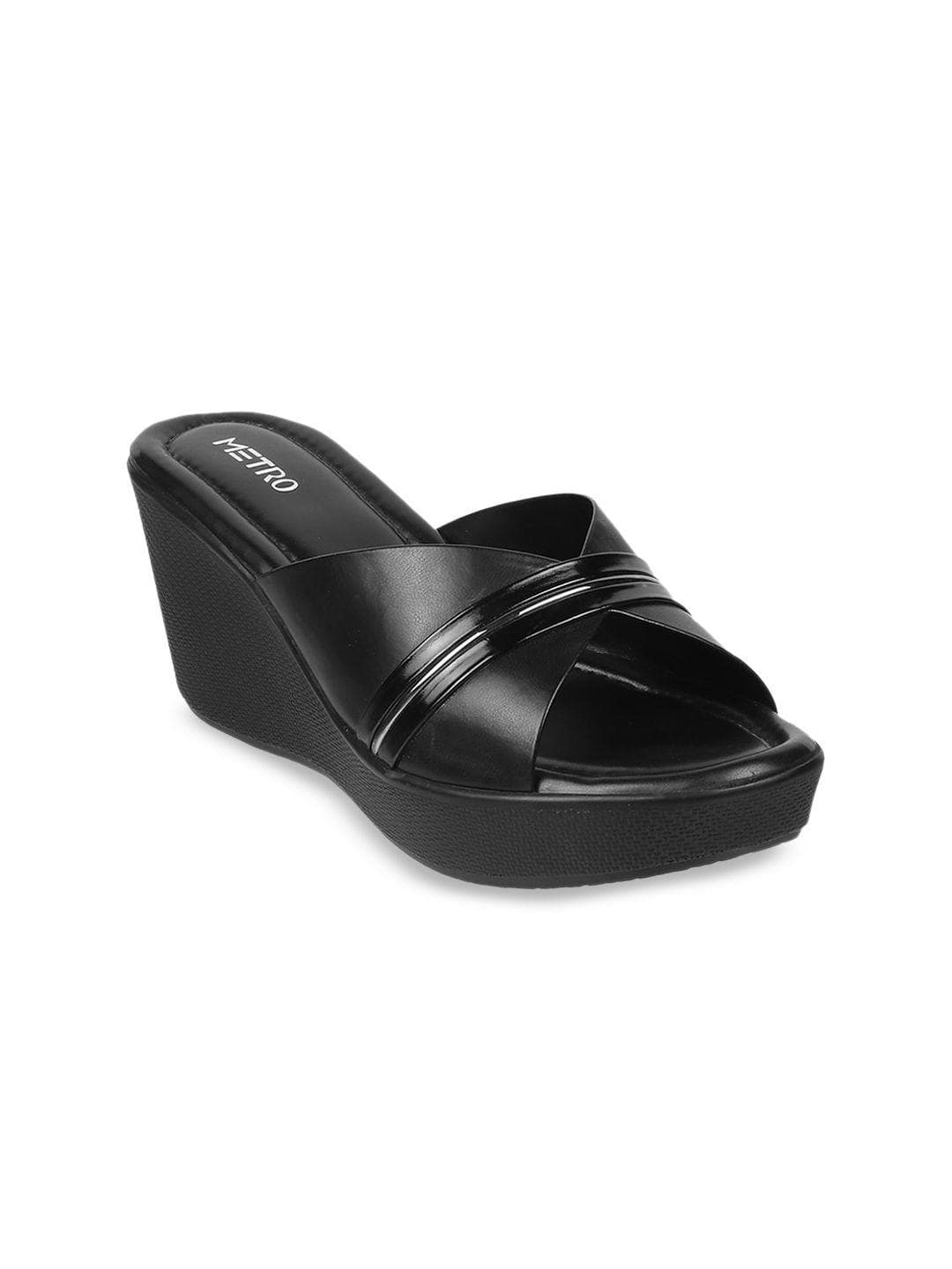 Metro Womens Black Open-Toe Wedge Heels