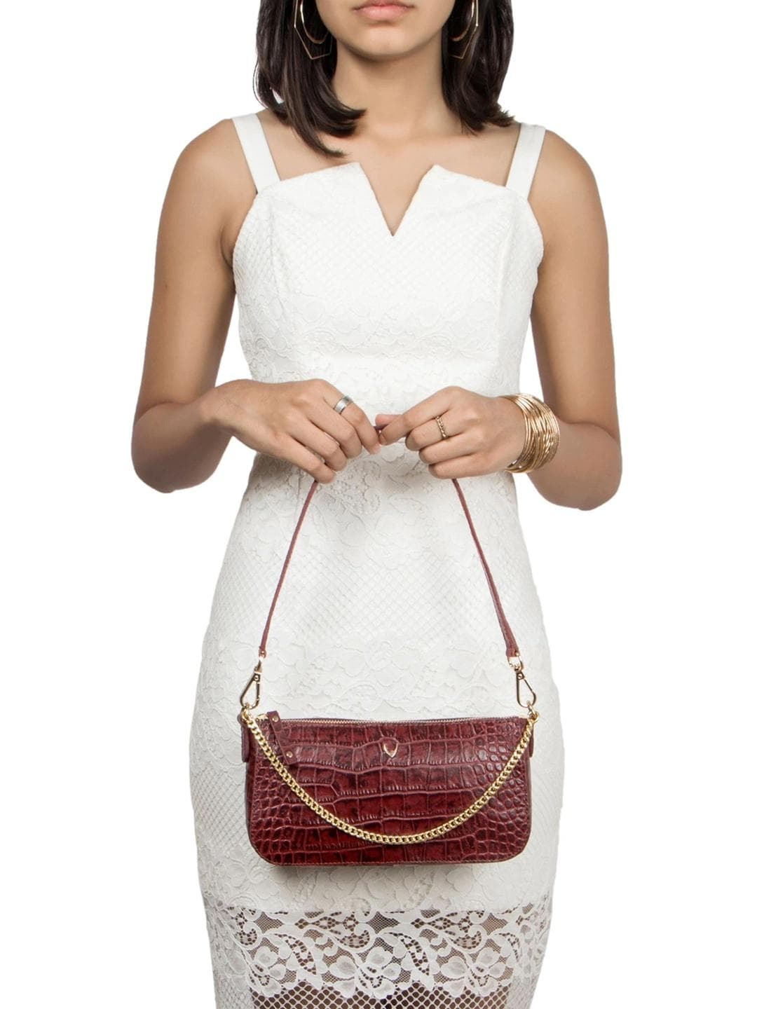 Hidesign Brown Animal Textured Leather Structured Shoulder Bag