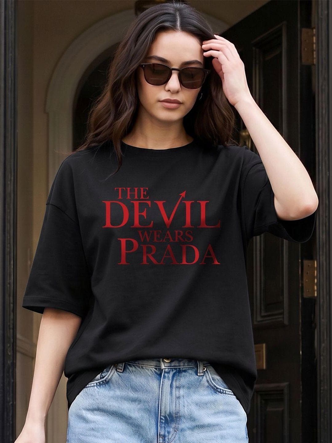 Bewakoof Women Official Disney Merchandise Wears Prada Typography Oversized T-shirt