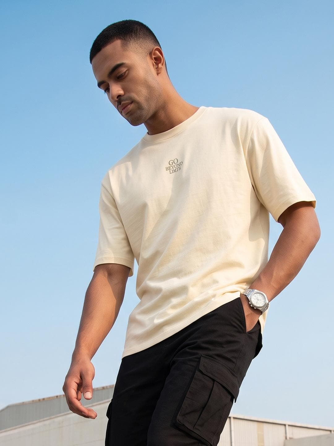 The Roadster Life Co. Drop-Shoulder Sleeves Pure Cotton Relaxed Fit T-shirt