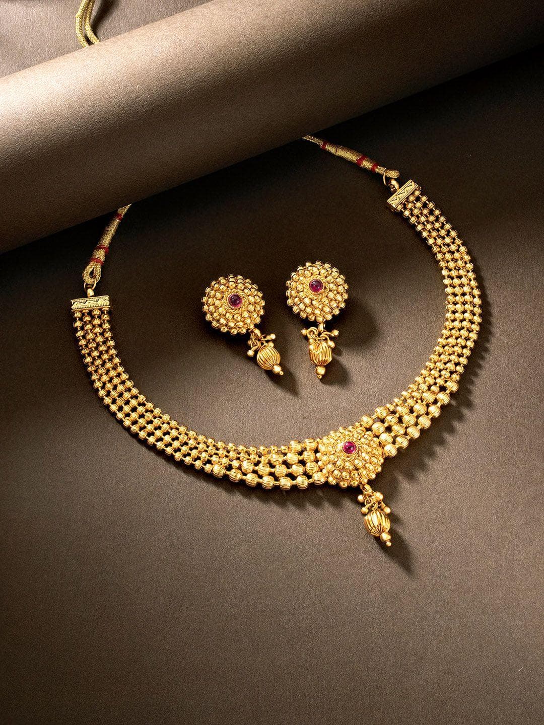 Peora Pink Gold-Plated Stone Studded Jadau Jewellery Set