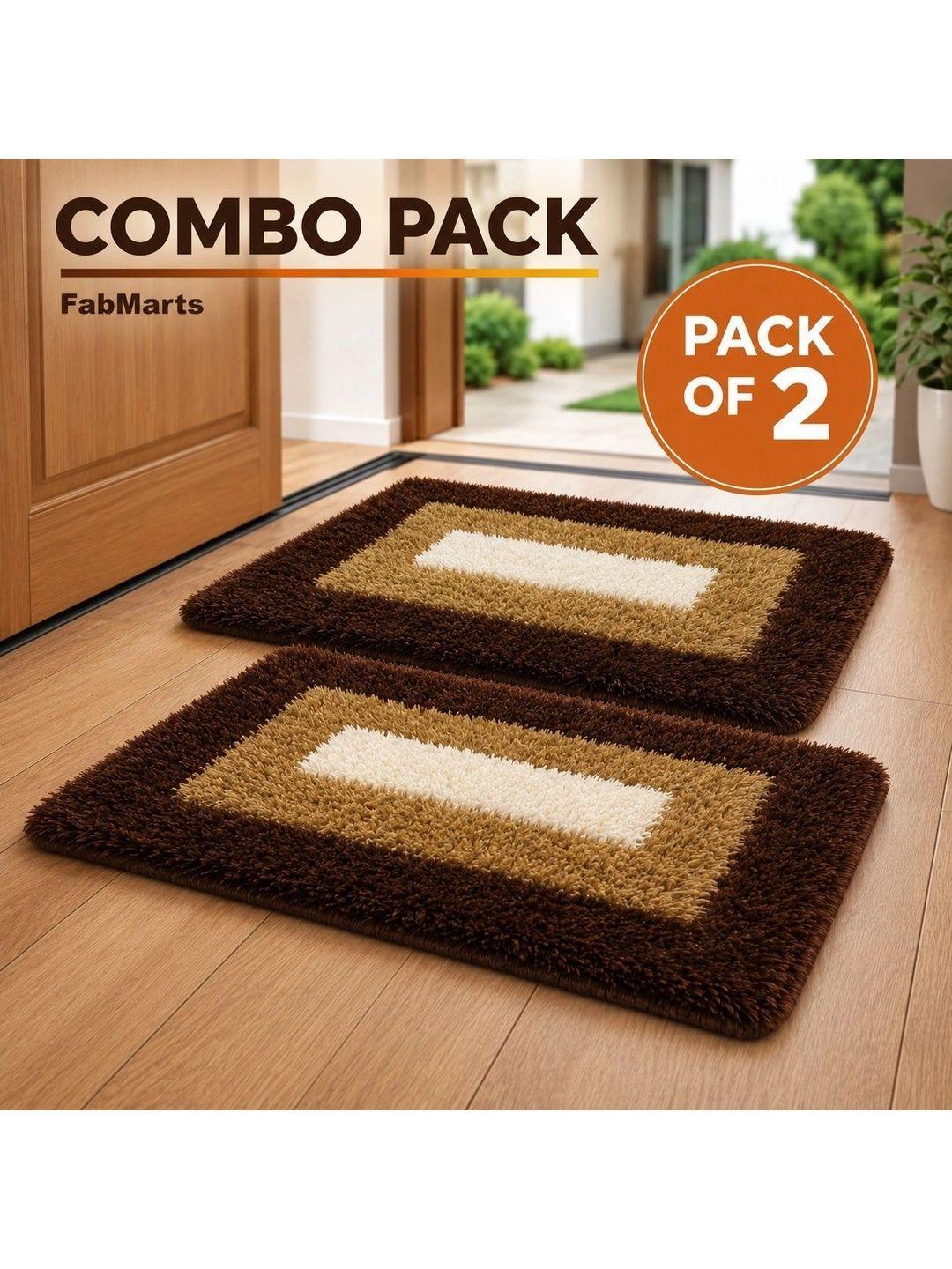 Buy FabMarts 2 Pcs Brown & Beige Durable Anti Skid Doormats - - Home for Unisex