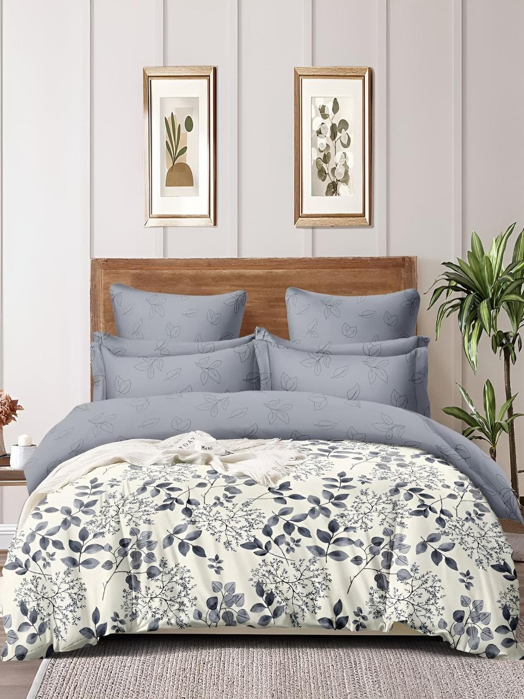 RRC White & Grey Floral Microfiber AC Room 210 GSM Double Bed Dohar