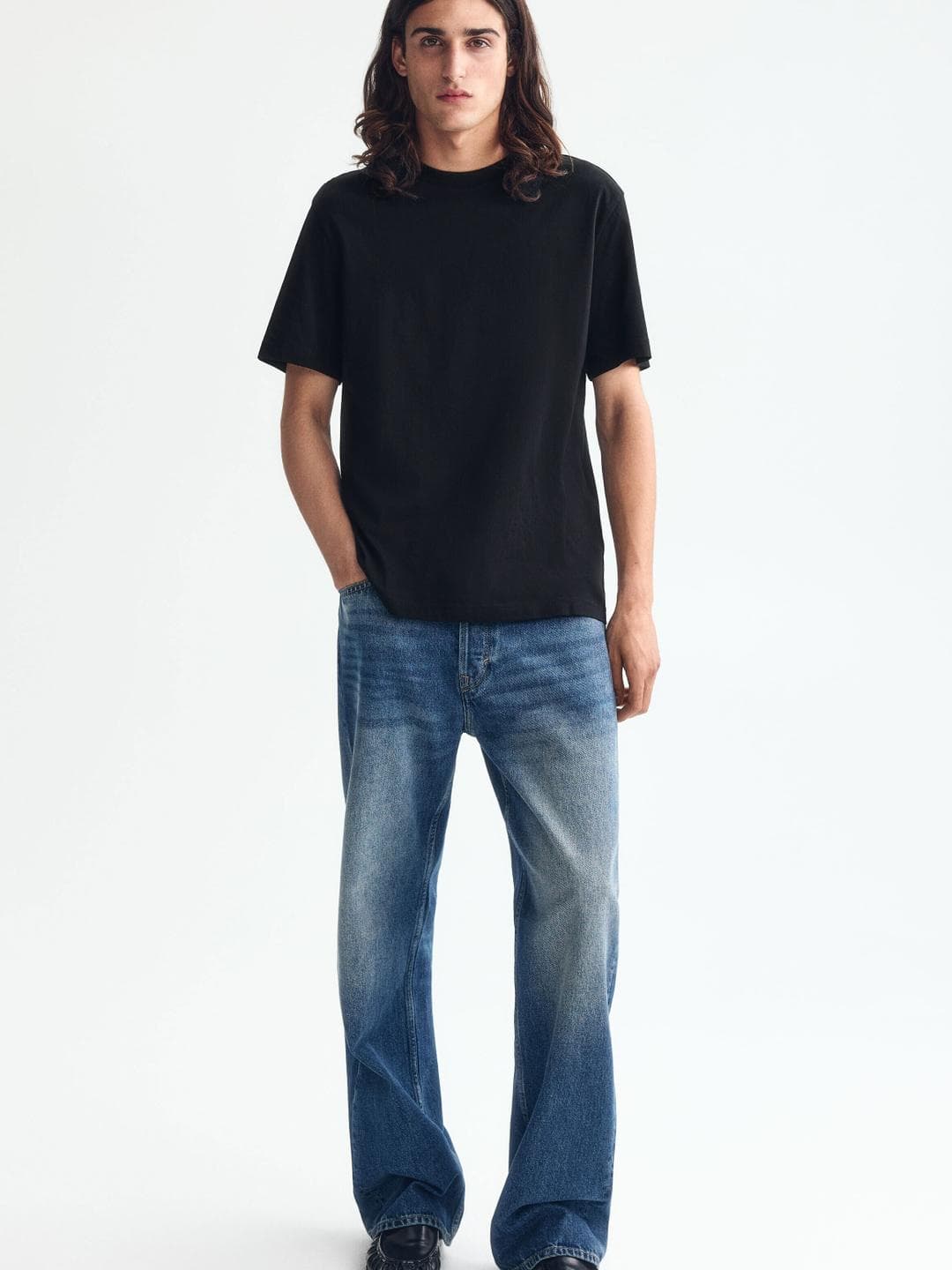 HM Men Black Solid Cotton Pure Cotton T-shirt Regular Fit