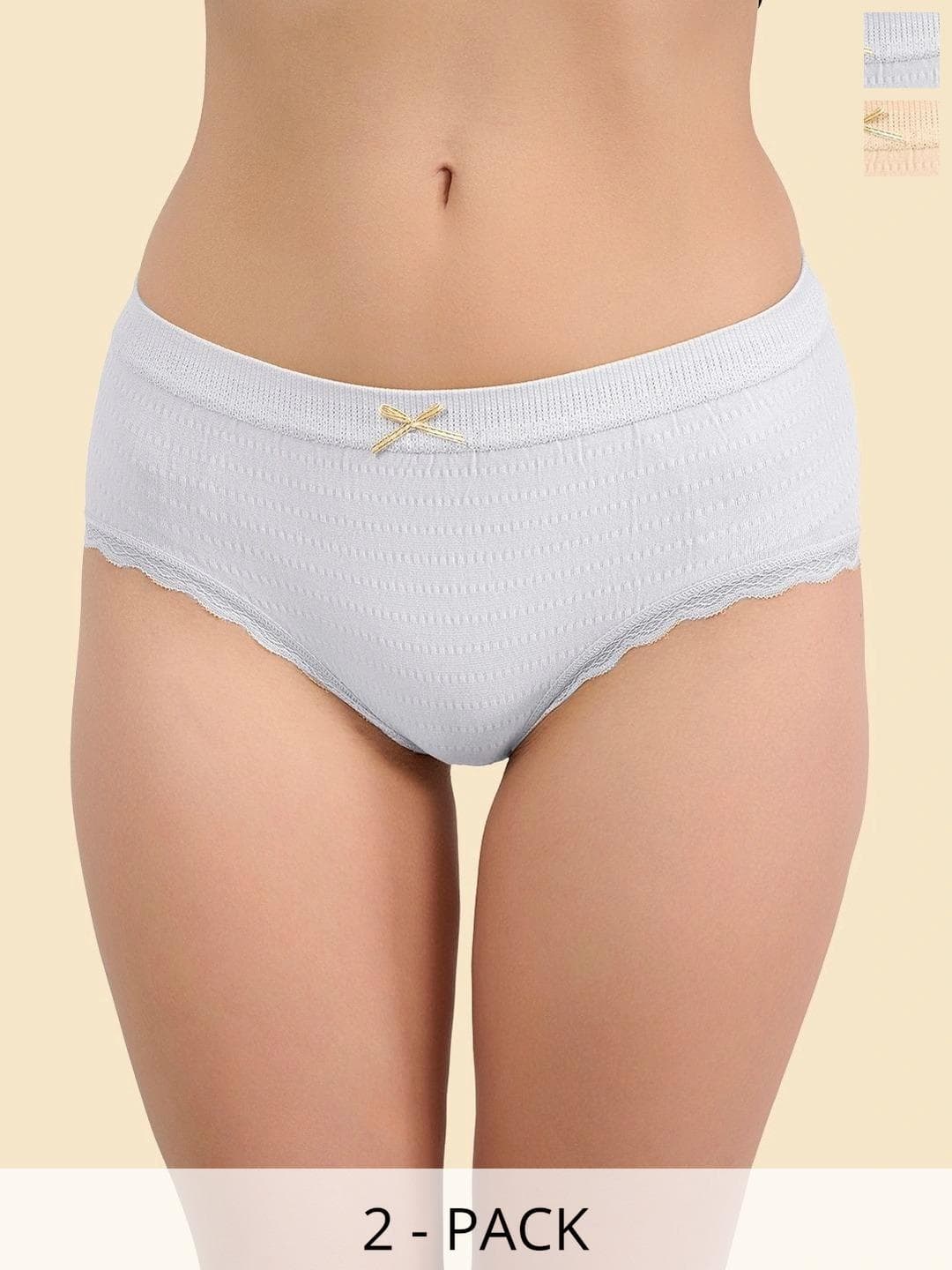 DressBerry Women Pack of 2 Self Design Frills Cotton Hipster Briefs