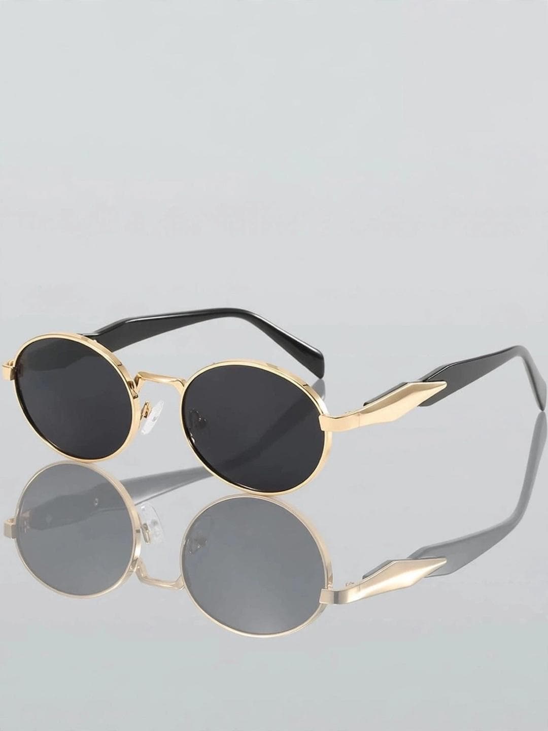 FUNGLASSES Unisex Oval Sunglasses with UV Protected Lens PUSHPA RAJ V GOLD BLACK