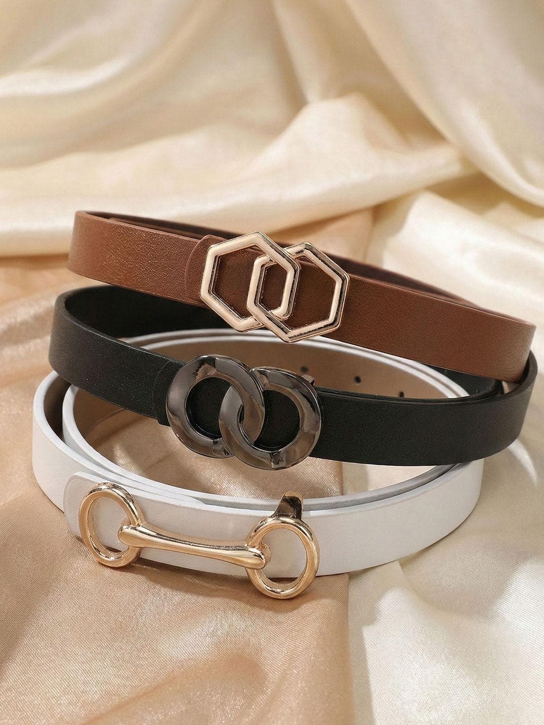 CRUSSET Womens Set Of 3 Vegan Leather Waist Belt For Casual Formal Wear