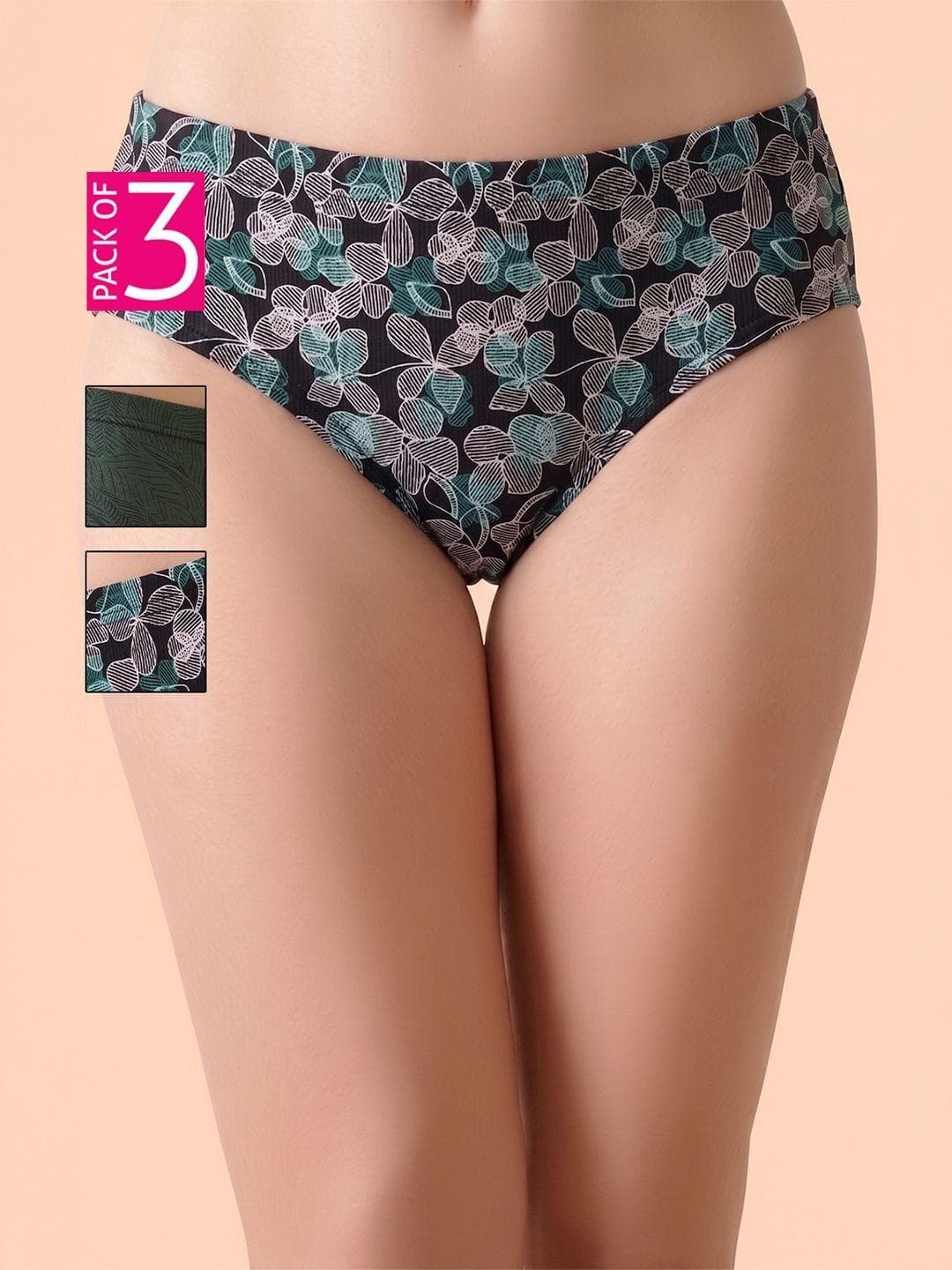 Clovia Women Pack of 3 Printed Cotton Basic Briefs