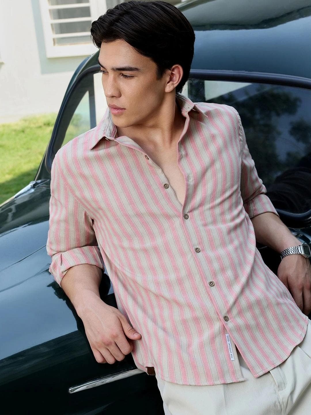 CAHOOT Men's Yarn Dyed Stripes Regular Fit Shirt