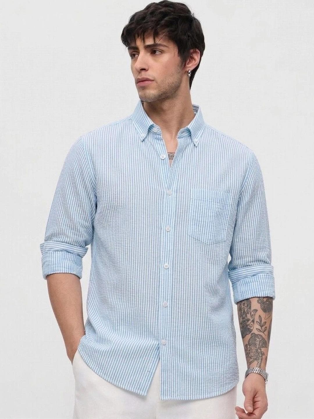 OQUENT Men Standard Striped Casual Shirt