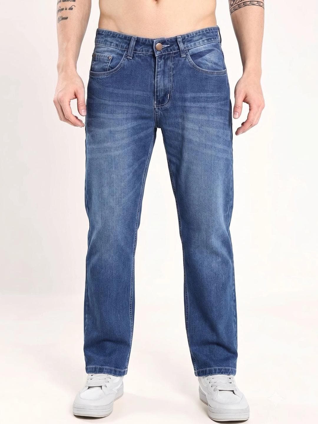 Hence Men Straight Fit Mid-Rise Light Fade Jeans
