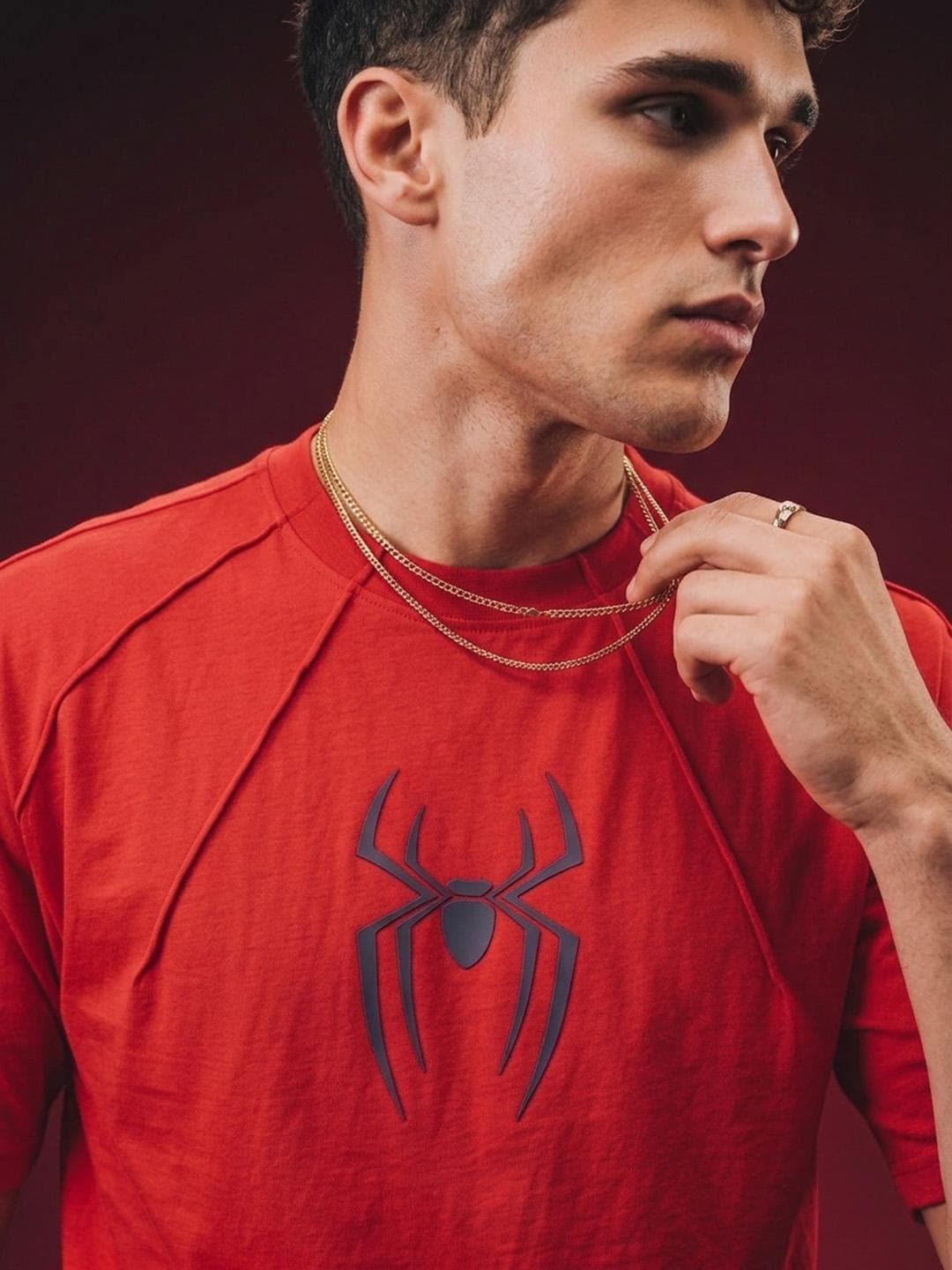 glitchez Spider-Man Printed Oversized Fit Drop-Shoulder Sleeves T-shirt