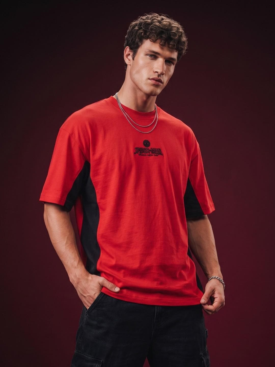 glitchez Spider-Man Printed Drop-Shoulder Sleeves T-shirt