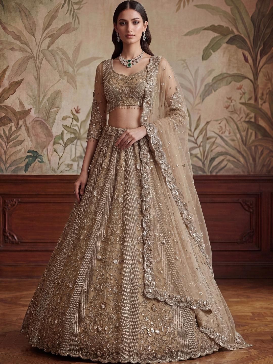 Vruxon Embellished Sequinned Semi-Stitched Lehenga & Ready to Wear Blouse With Dupatta