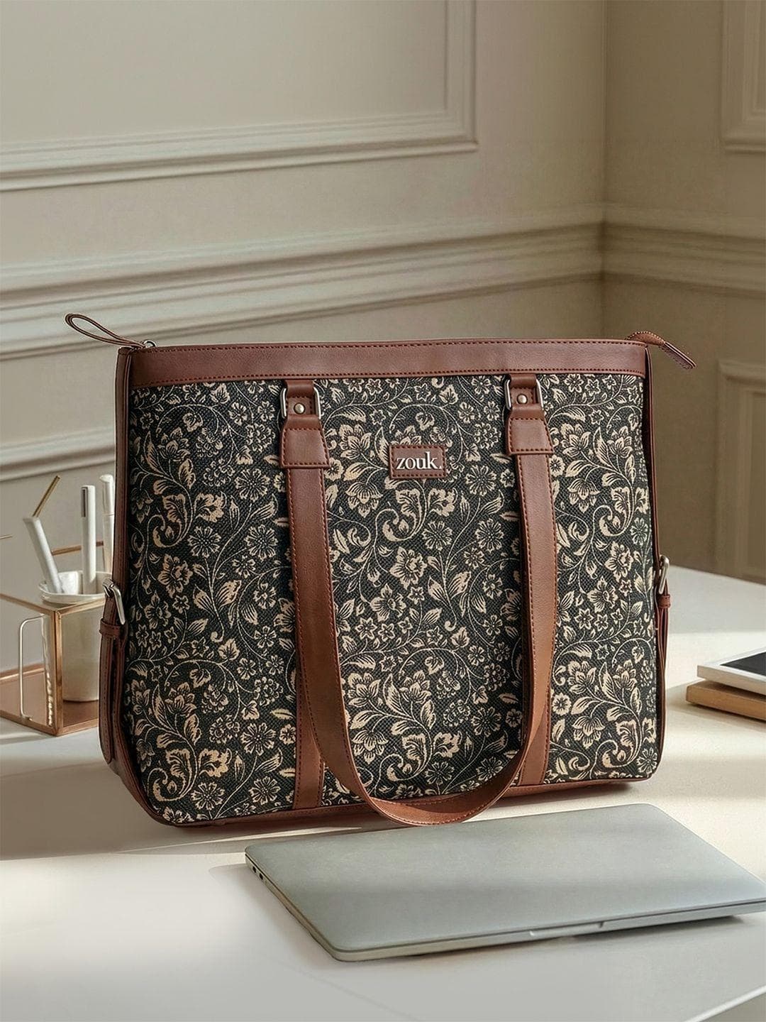 ZOUK Women Handicraft Fabric & Vegan Leather Shoulder Tote Bag