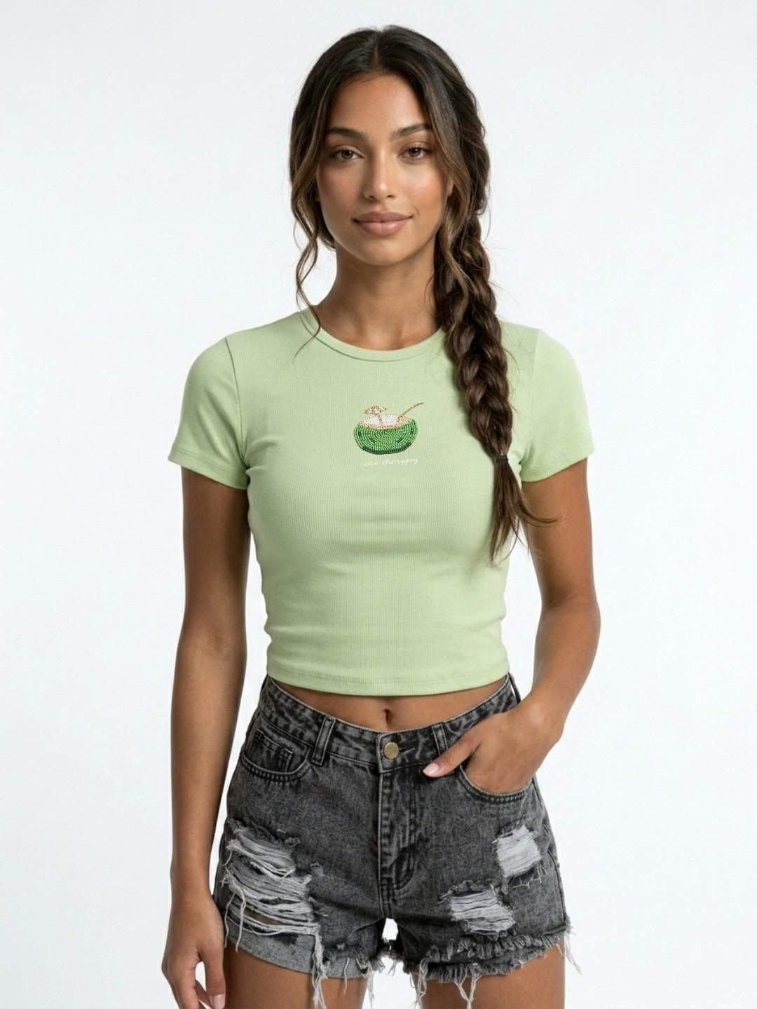 glitchez Pure Cotton Beaded Embroidery Slim Fit T-shirt