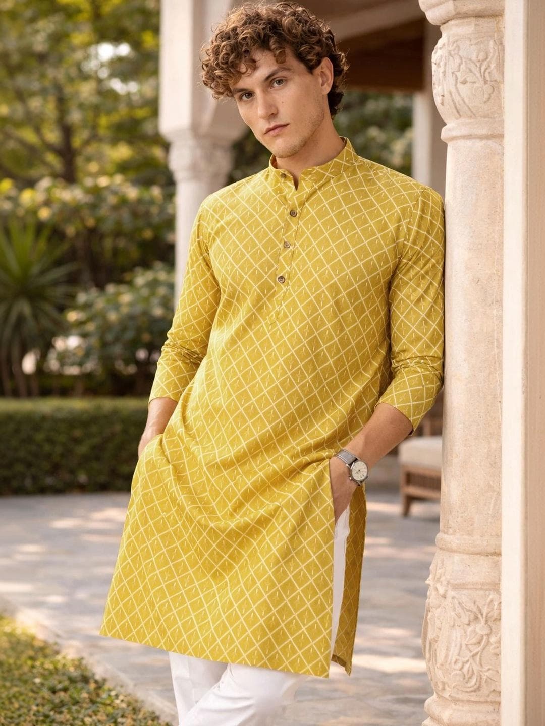 Anouk Printed Band Collar Straight Long Kurta