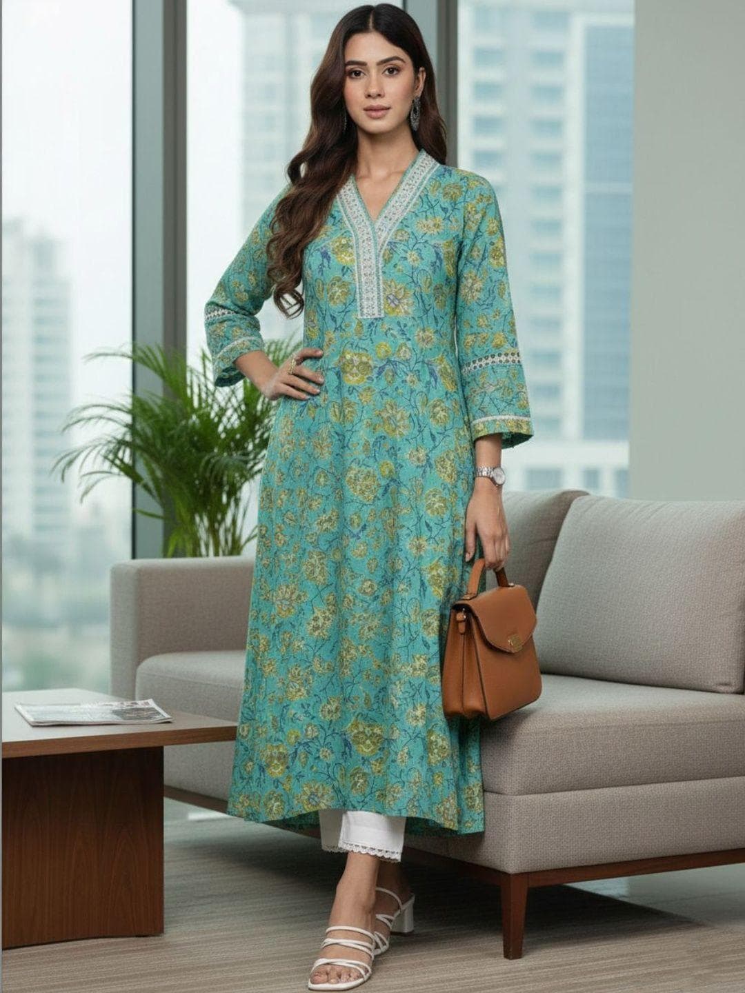 Varanga Women Floral Printed Thread Work Floral Kurta