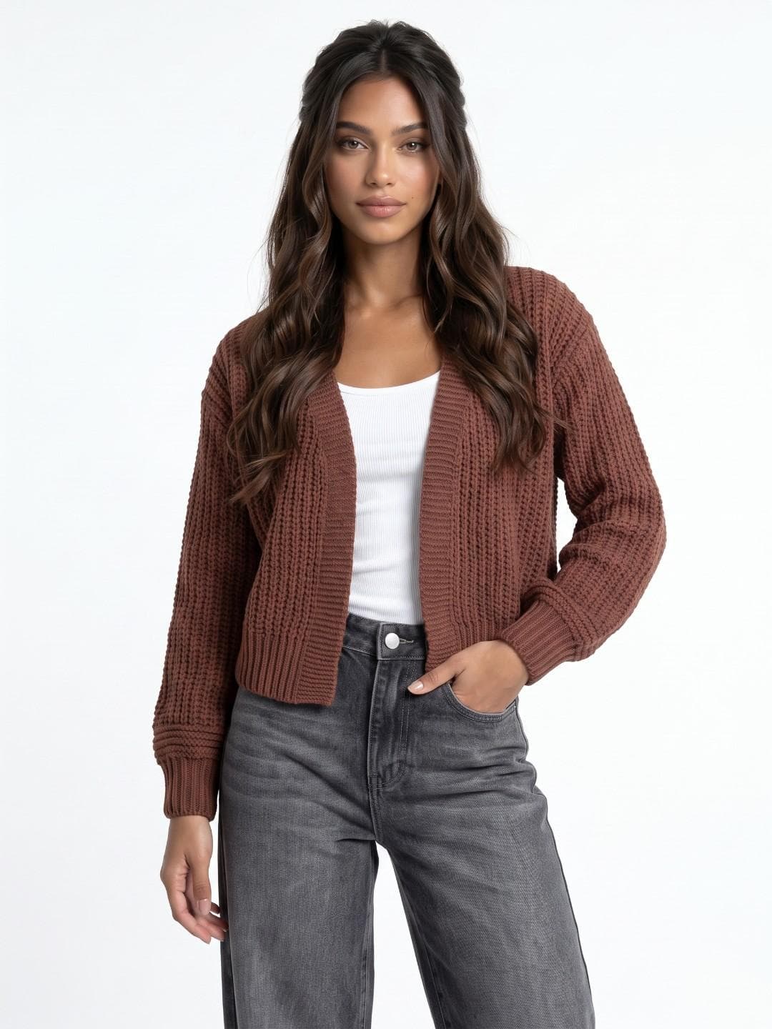glitchez Women Cable Knit Oversized Fit Front-Open Sweater