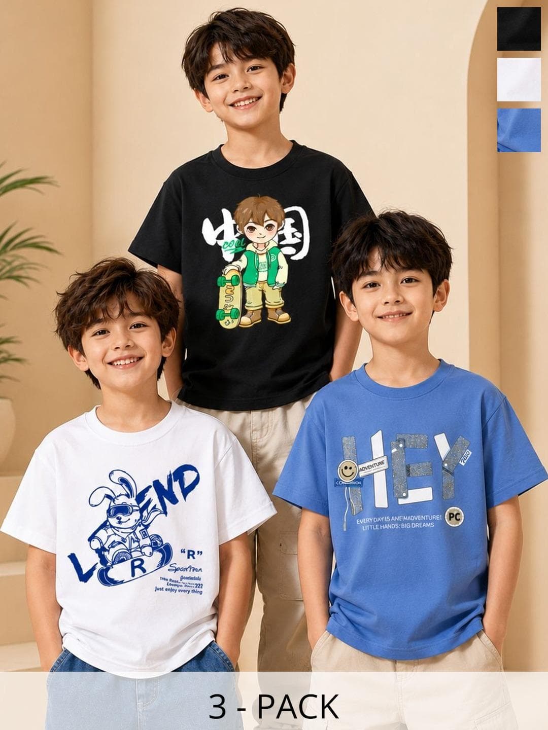 KEESOR Boys Pack of 3 Cotton T-shirt